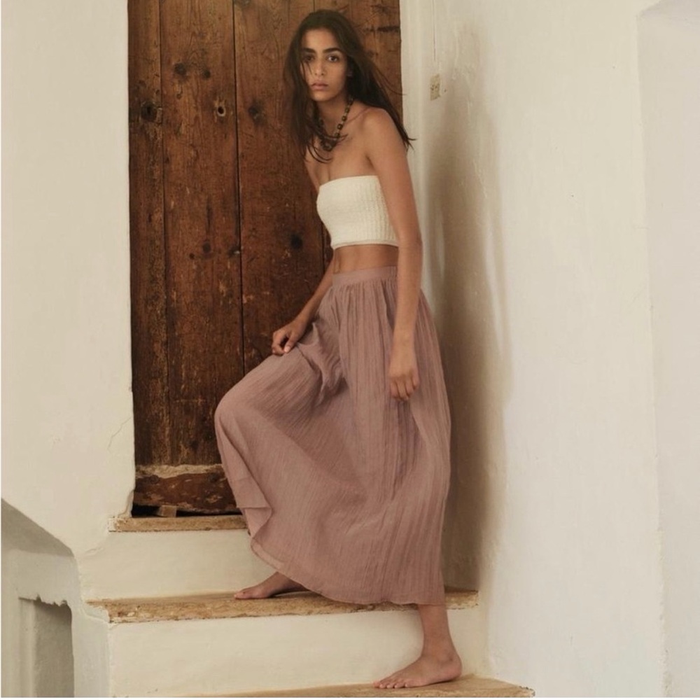 Zara Wrinkle Effect Dusty Pink Maxi Skirt Medium